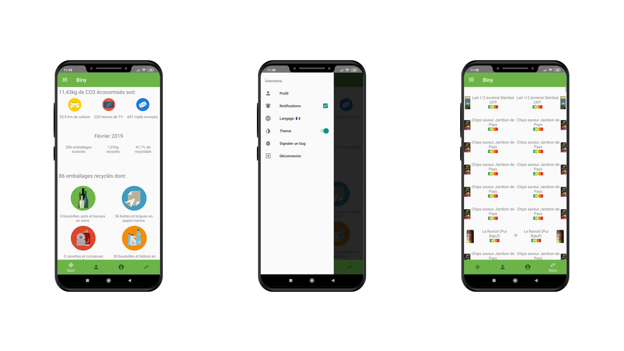 L'application Android. Les aspects UI/UX sont encore en cours de d'amélioration.